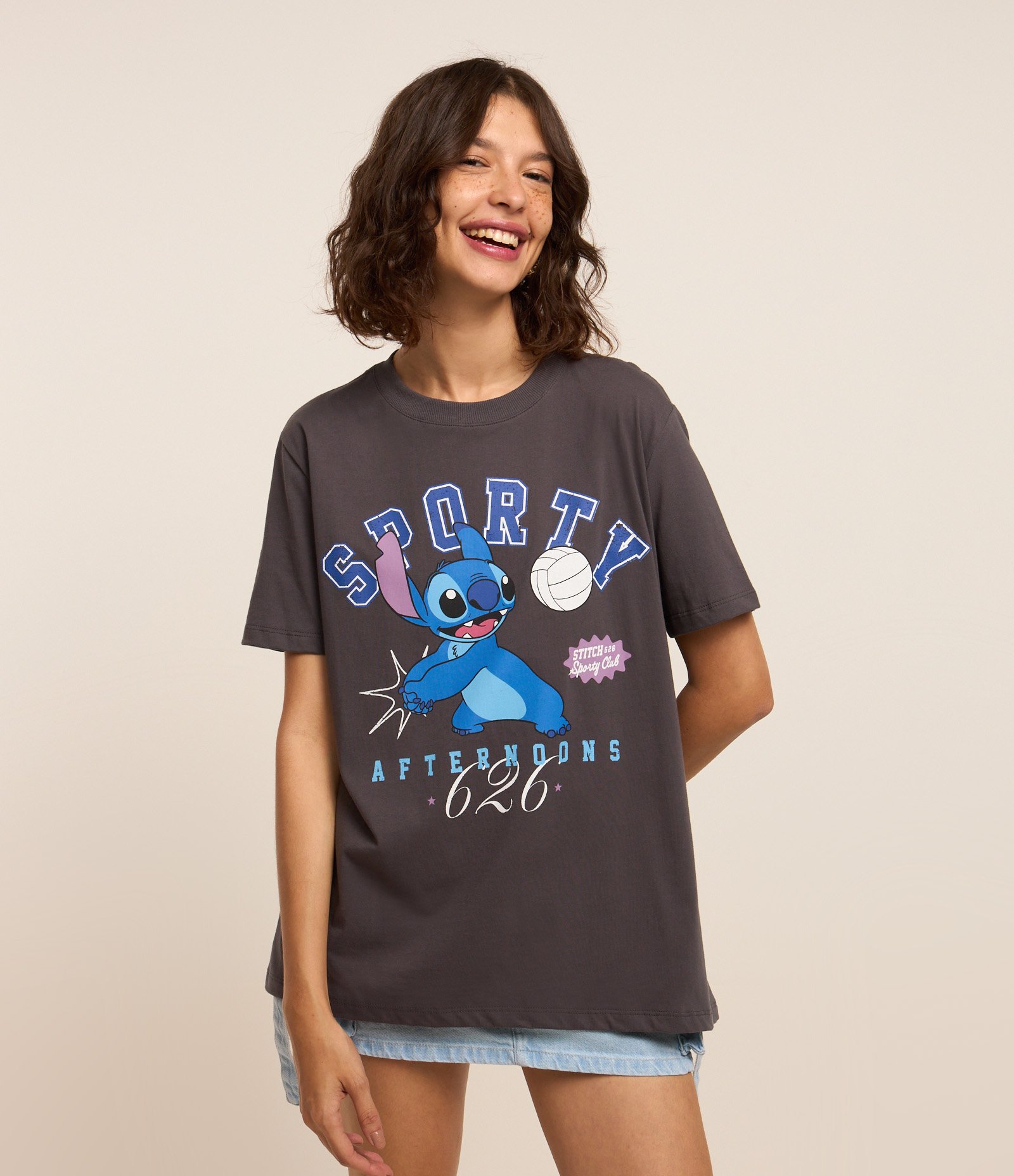 Camiseta T-shirt em Algodão com Estampa Sporty Stitch Cinza 3