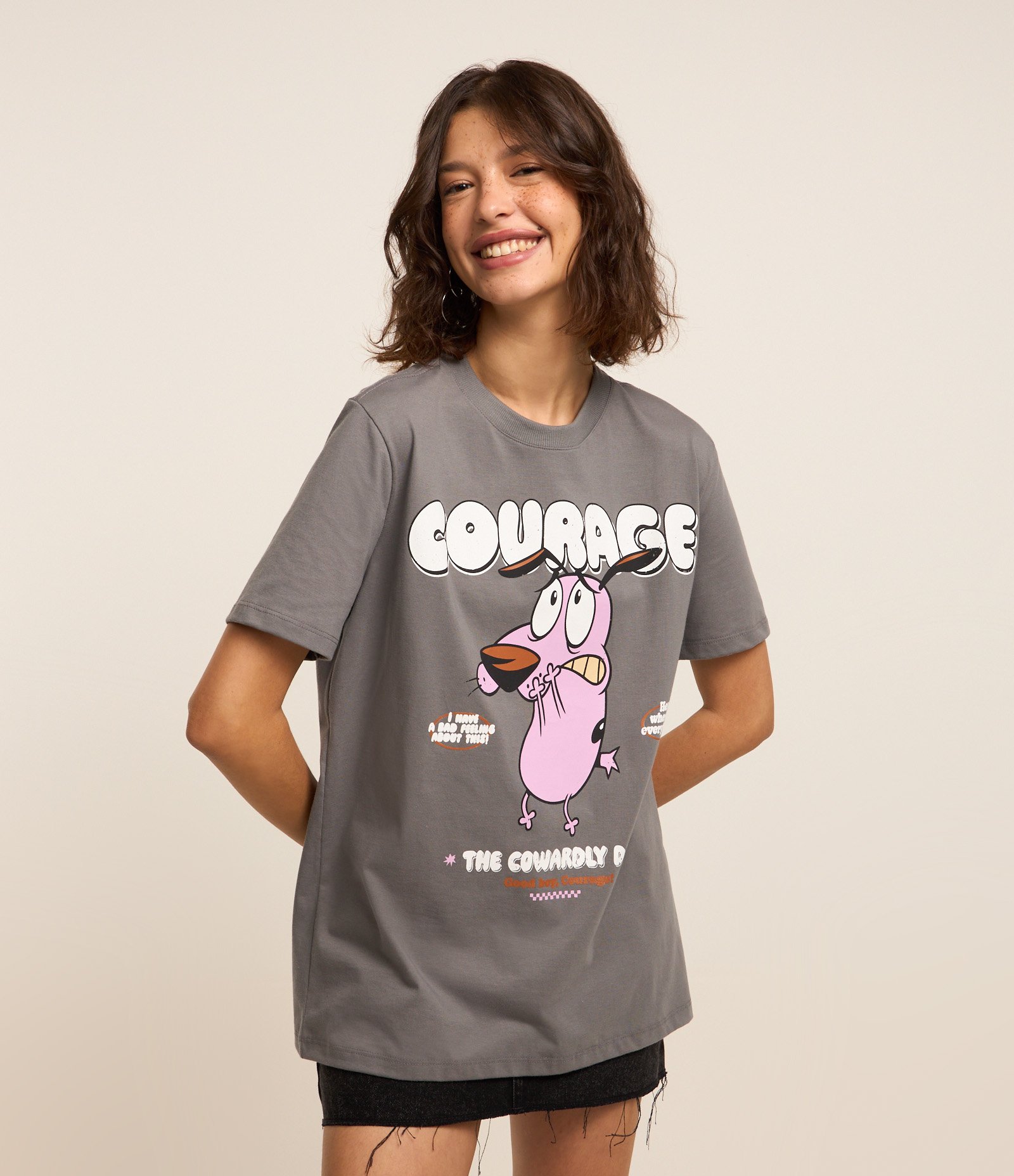 Camiseta T-shirt em Algodão com Estampa Courage Cinza 1
