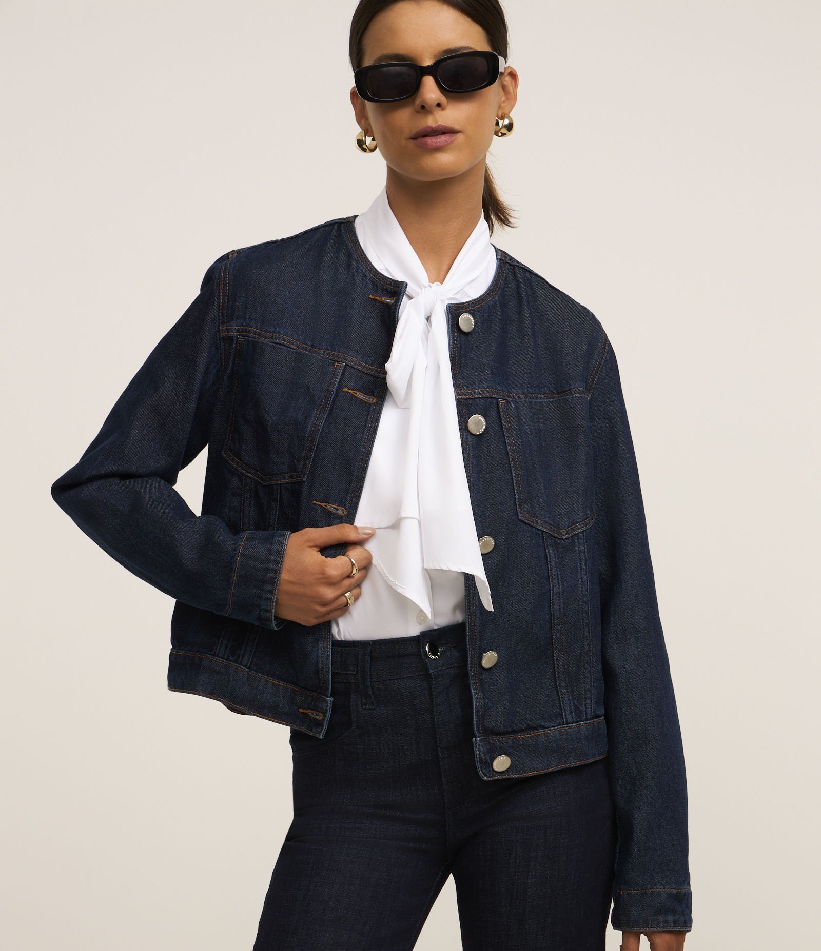 Jaqueta em Jeans com Detalhe de Costura Contrastante Azul 1