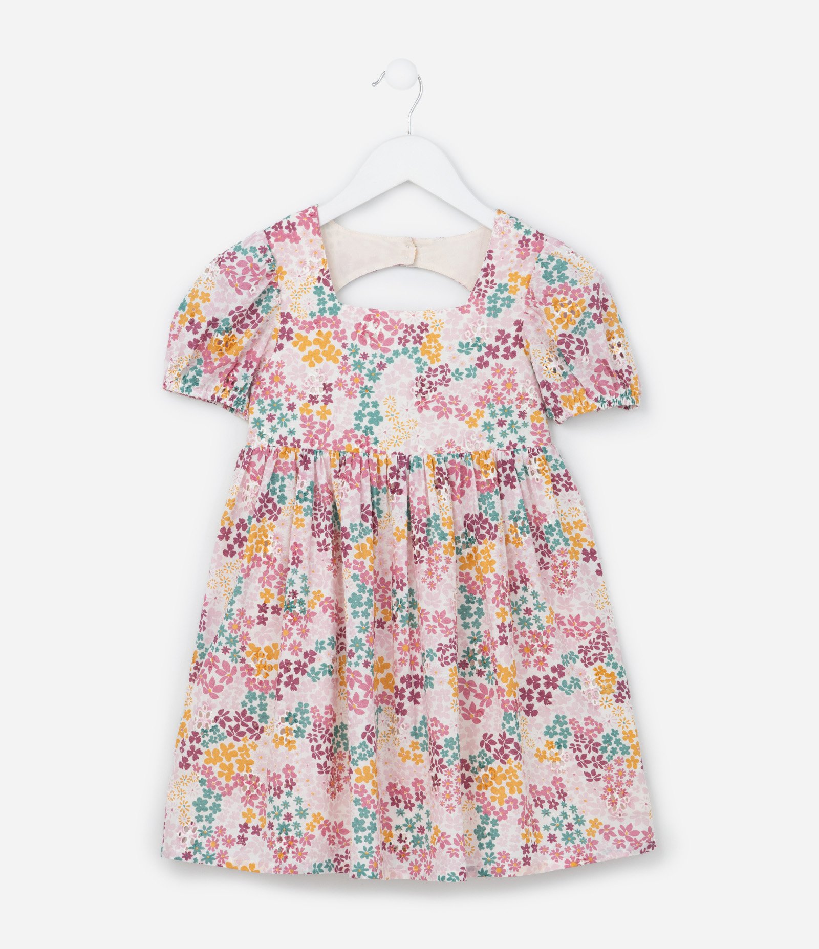 Vestido Infantil em Laise com Estampa Floral - Tam 1 a 6 Anos Multicores 1