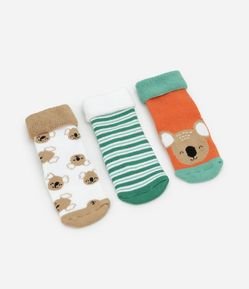 Kit 03 Meias Infantis com Estampa de Coala - Tam RN a 12 meses
