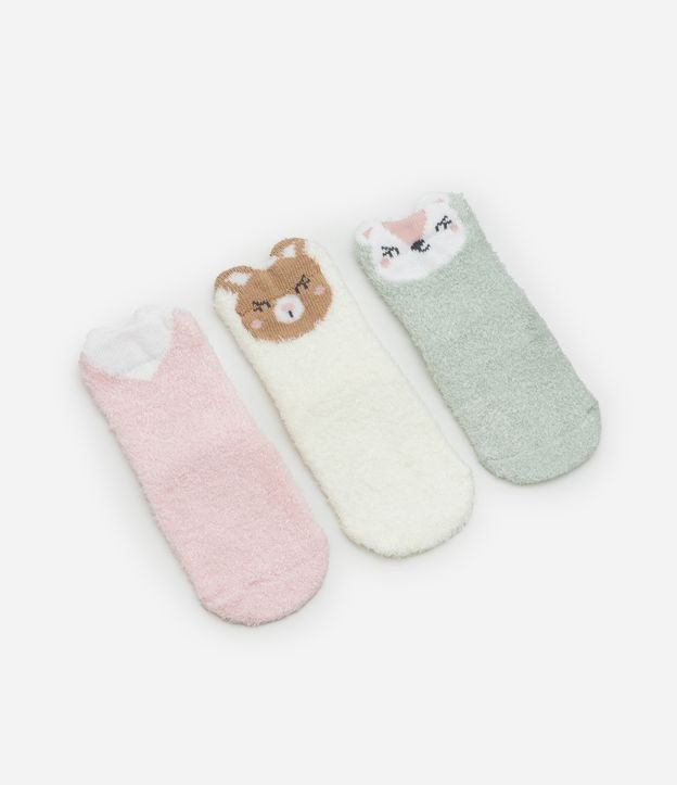Kit 03 Meias Infantis em Chenille Estampa de Bichinhos - Tam 0 a 12 meses