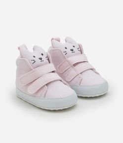 Tênis Infantil em Veludo com Estampa Cara de Gatinho - Tam 15 a 19