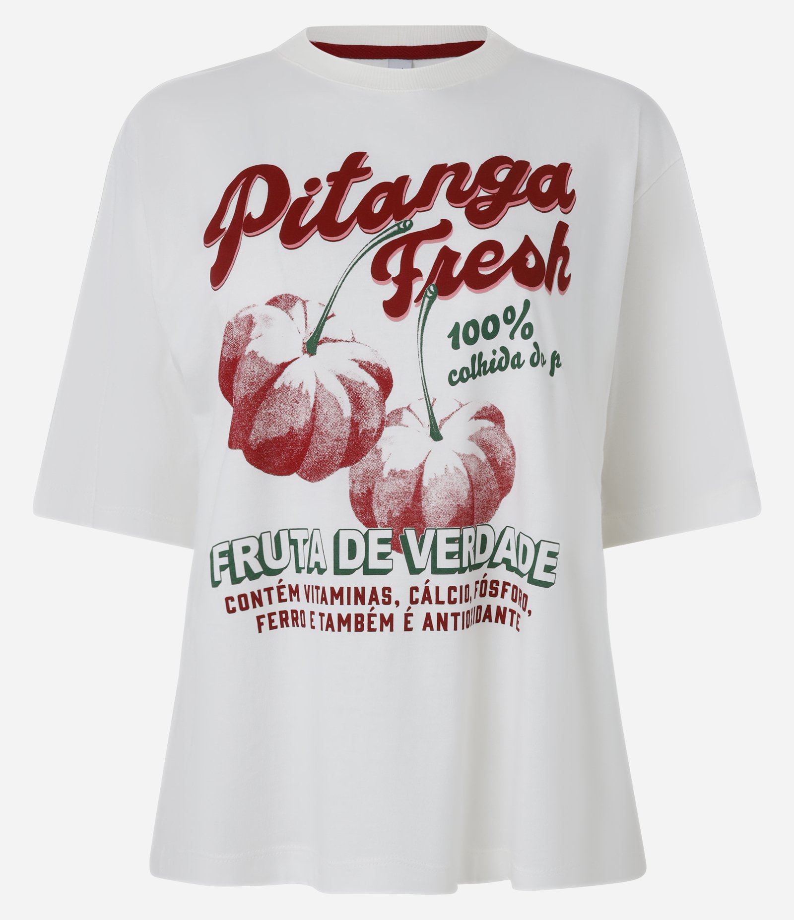 Camiseta Alongada em Algodão com Estampa de Pitanga Fresh Branco 5