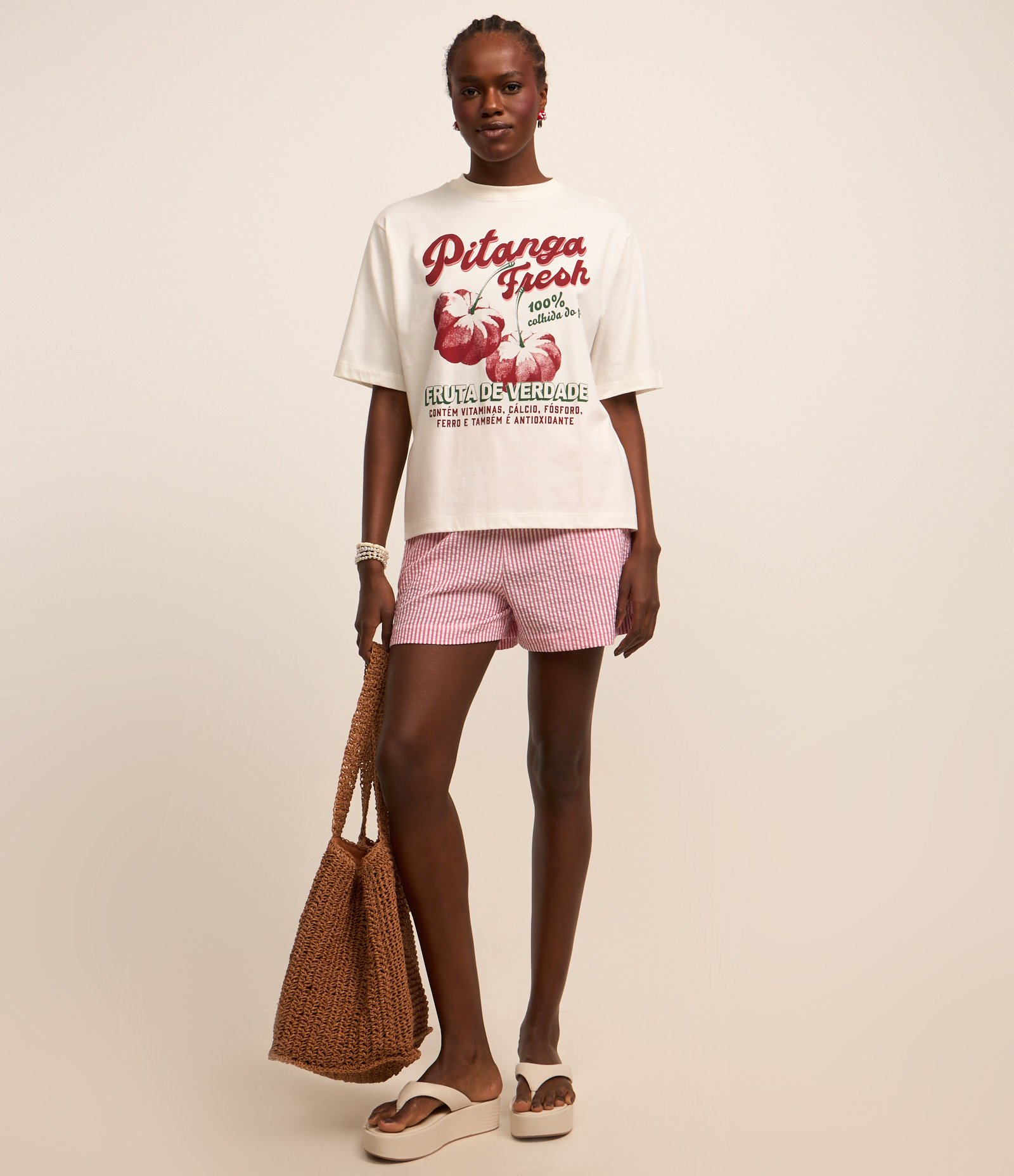 Camiseta Alongada em Algodão com Estampa de Pitanga Fresh Branco 2