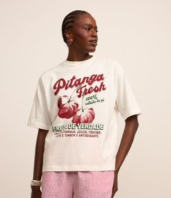 Camiseta Alongada em Algodão com Estampa de Pitanga Fresh