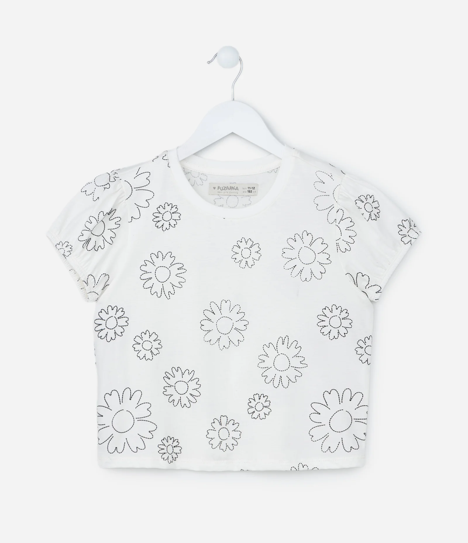 Blusa Infantil com Manga Bufante e Estampa de Flor Puff - Tam 5 a 14 anos Off White 1