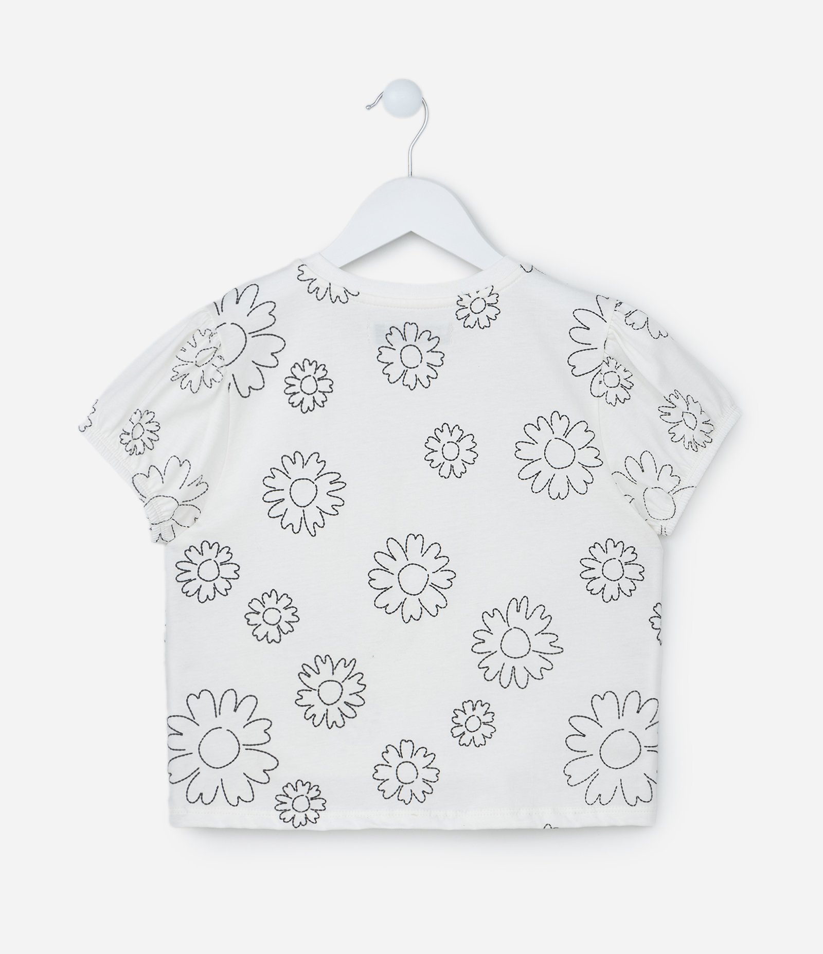 Blusa Infantil com Manga Bufante e Estampa de Flor Puff - Tam 5 a 14 anos Off White 2