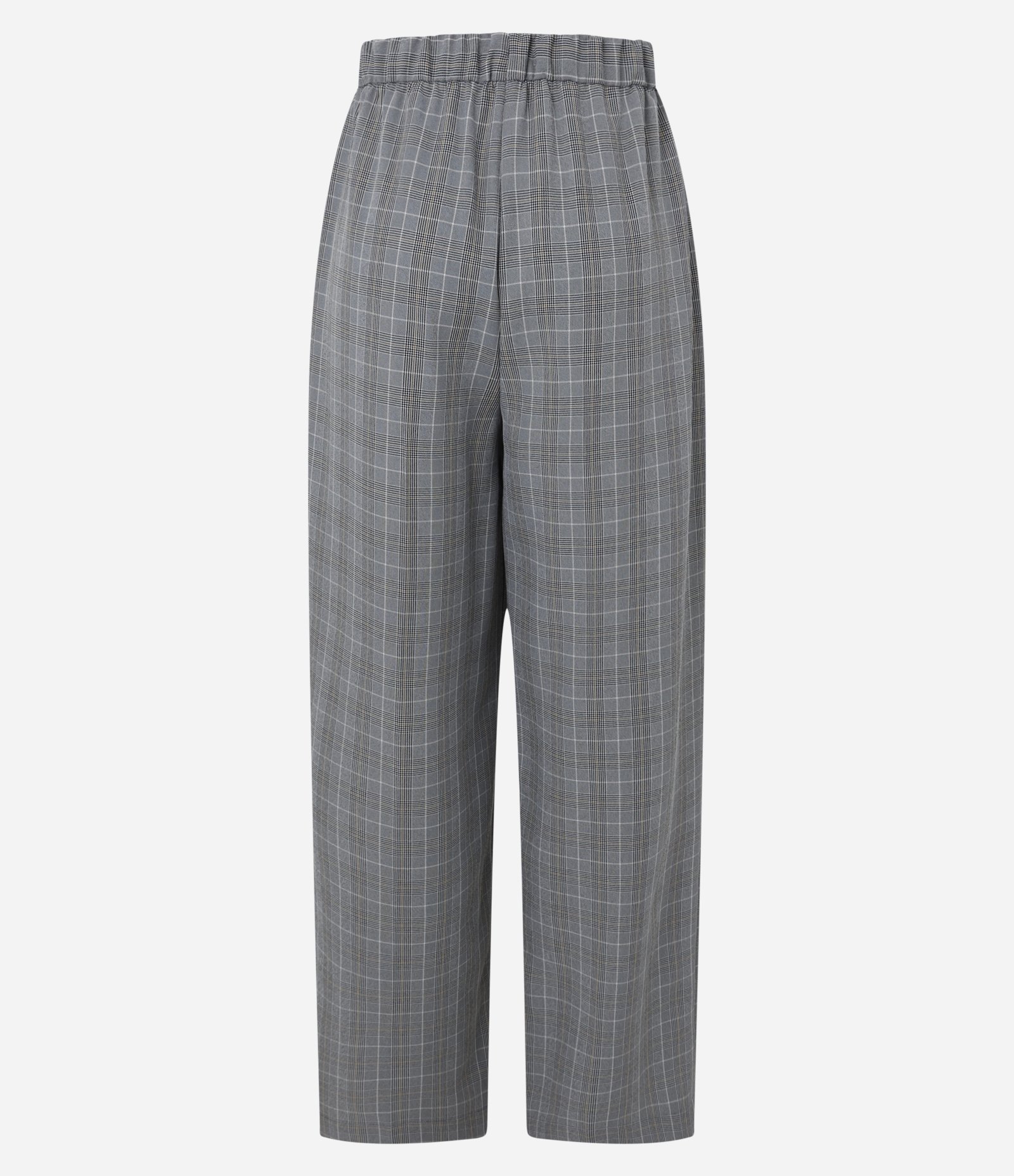 Calça Pantalona em Crepe com Estampa Xadrez e Cós de Elástico Cinza 6