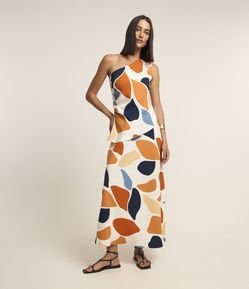 Saia Evasê em Crepe com Estampa Abstrata