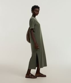 Vestido New Midi em Algodão com Fenda Lateral