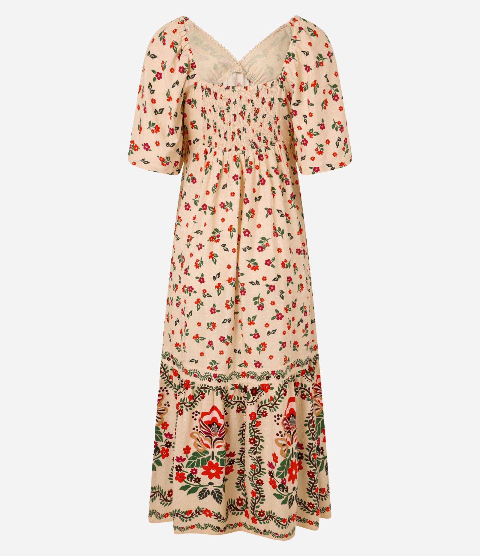 Vestido Long Midi em Chalis Decote em V com Picueta e Estampa Floral Rosa 8