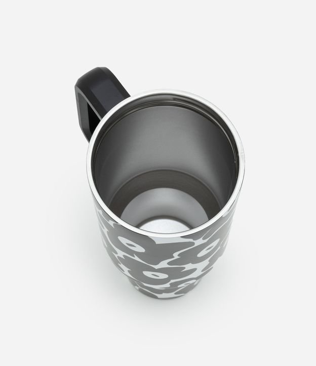 Copo em Metal com Estampa Floral Bicolor com Alça e Canudo 1,2L