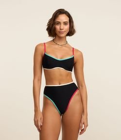 Biquíni Calcinha Hot Pants Canelada com Viés Colorido