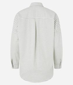 Camisa Alongada em Jeans com Listras Variadas e Bolsos