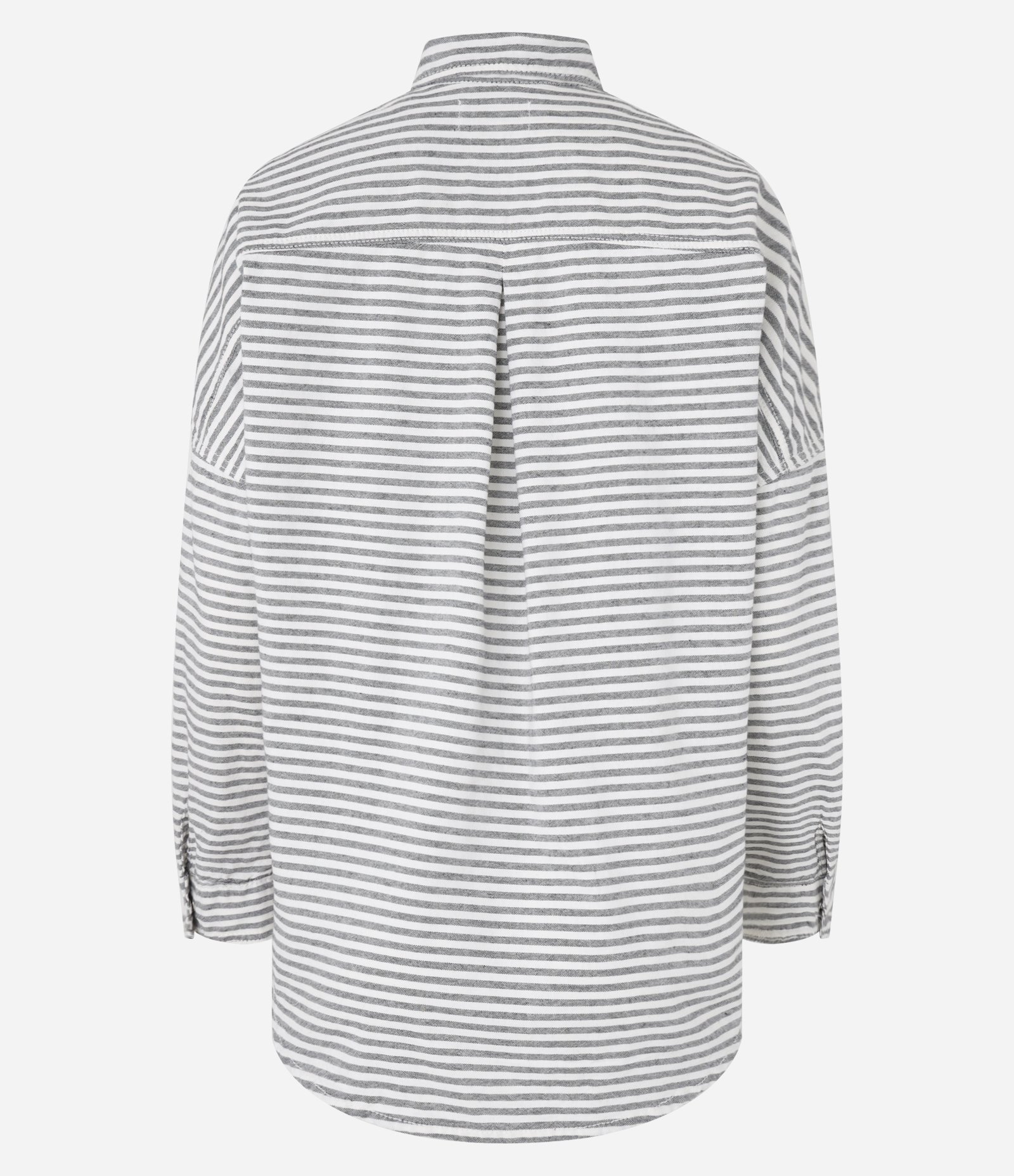 Camisa Alongada em Jeans com Listras Variadas e Bolsos Cinza 6