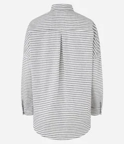 Camisa Alongada em Jeans com Listras Variadas e Bolsos