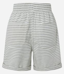 Short Runner em Sarja com Listras em Fio Tinto e Barra Dobrada