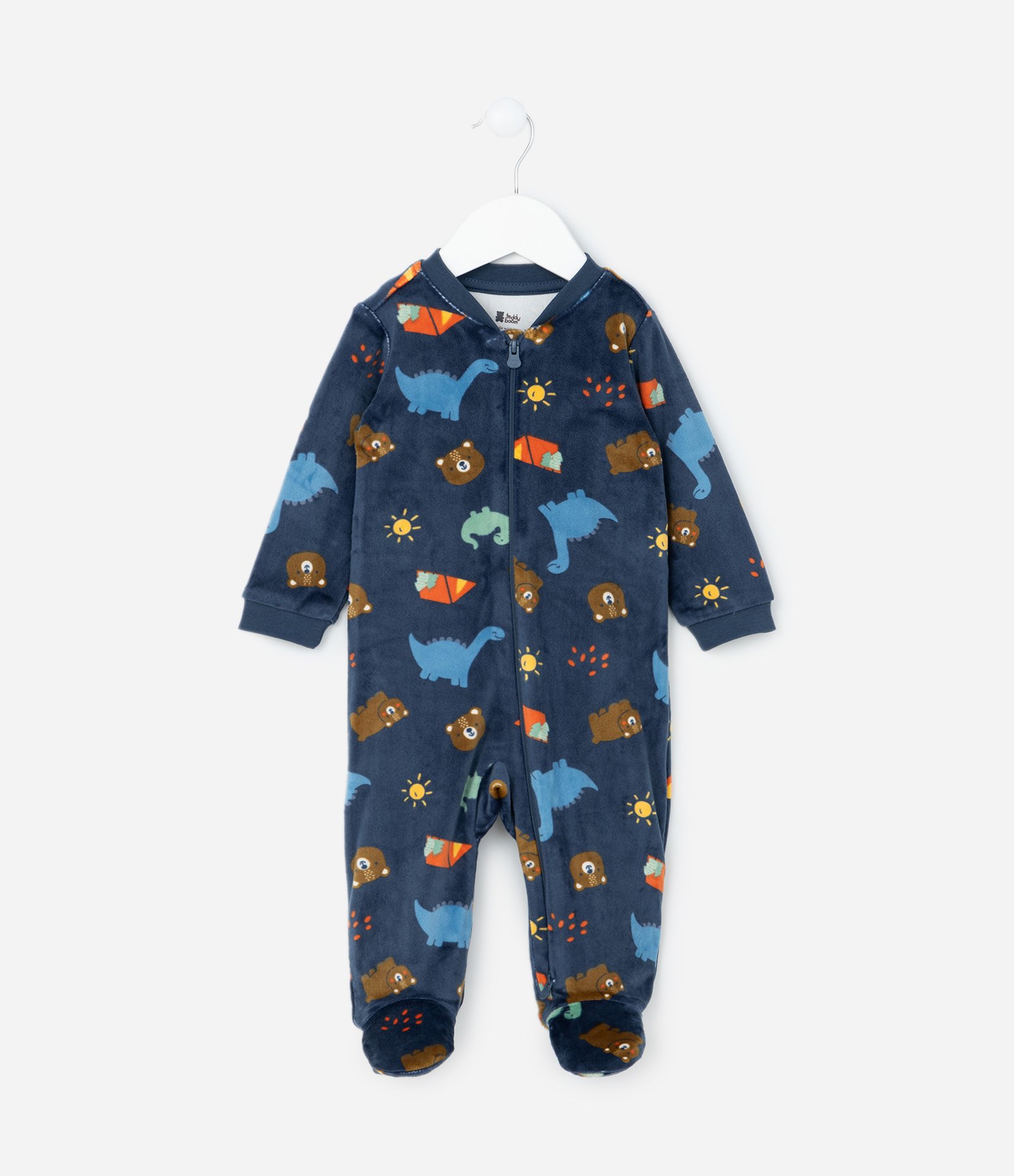 Macacão Infantil em Plush com Estampa Dinos - Tam RN a 24 meses Azul 1