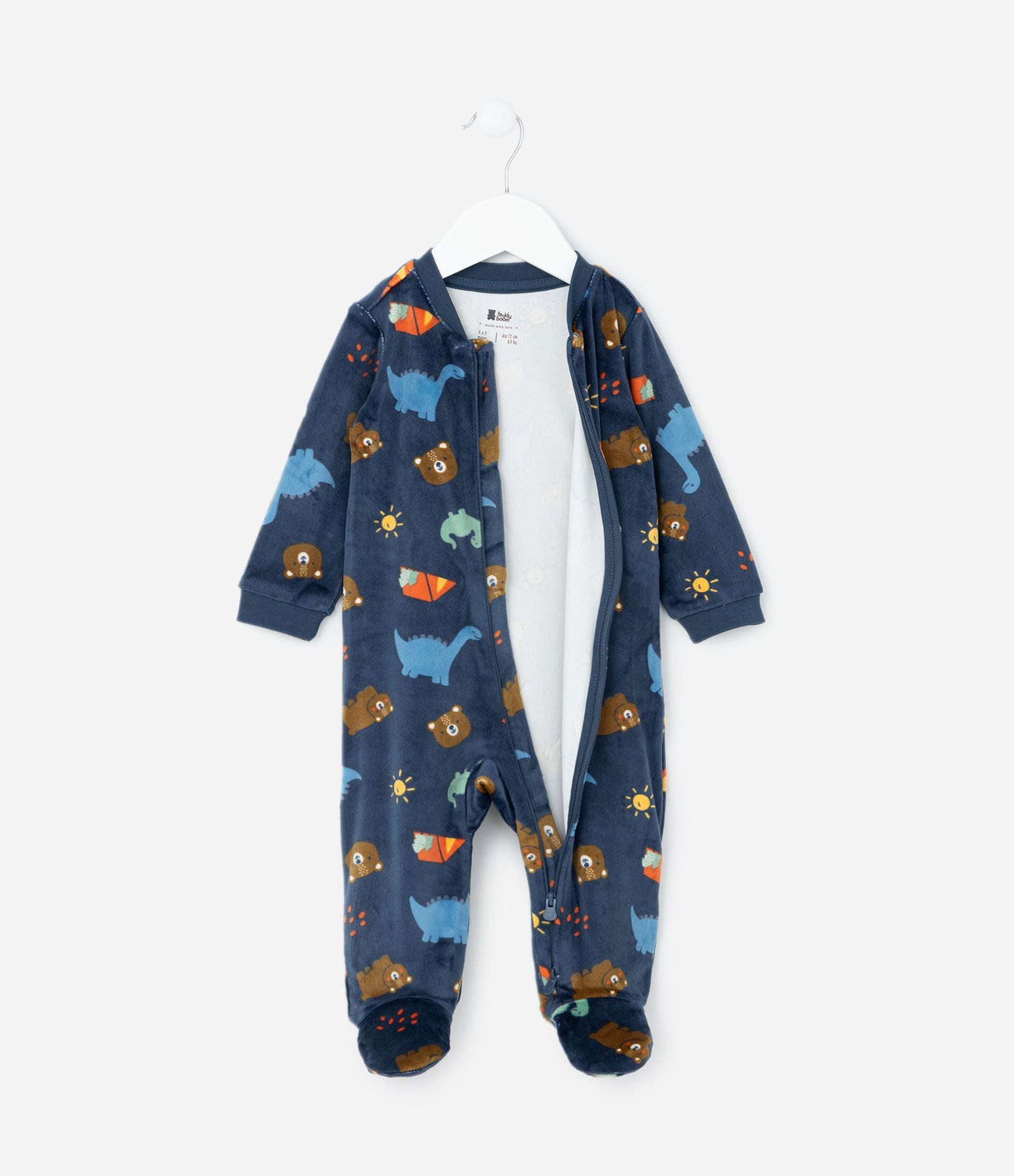 Macacão Infantil em Plush com Estampa Dinos - Tam RN a 24 meses Azul 2