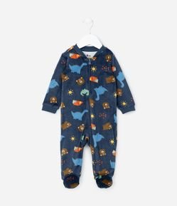 Macacão Infantil em Plush com Estampa Dinos - Tam RN a 24 meses