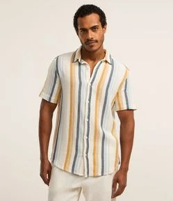 Camisa Regular com Textura e Listras Verticais