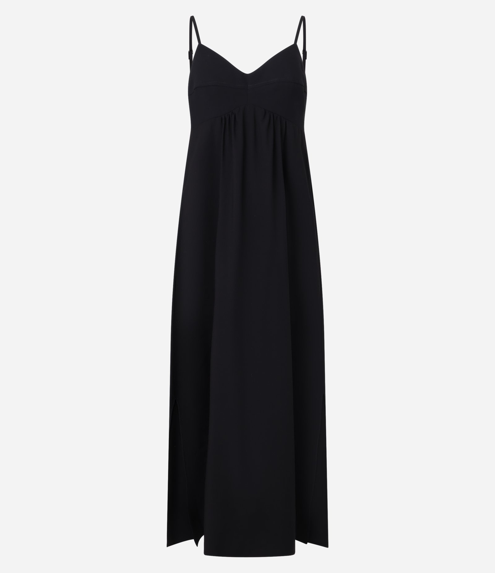 Vestido Evasê Longo em Crepe com Recorte no Busto Preto 8