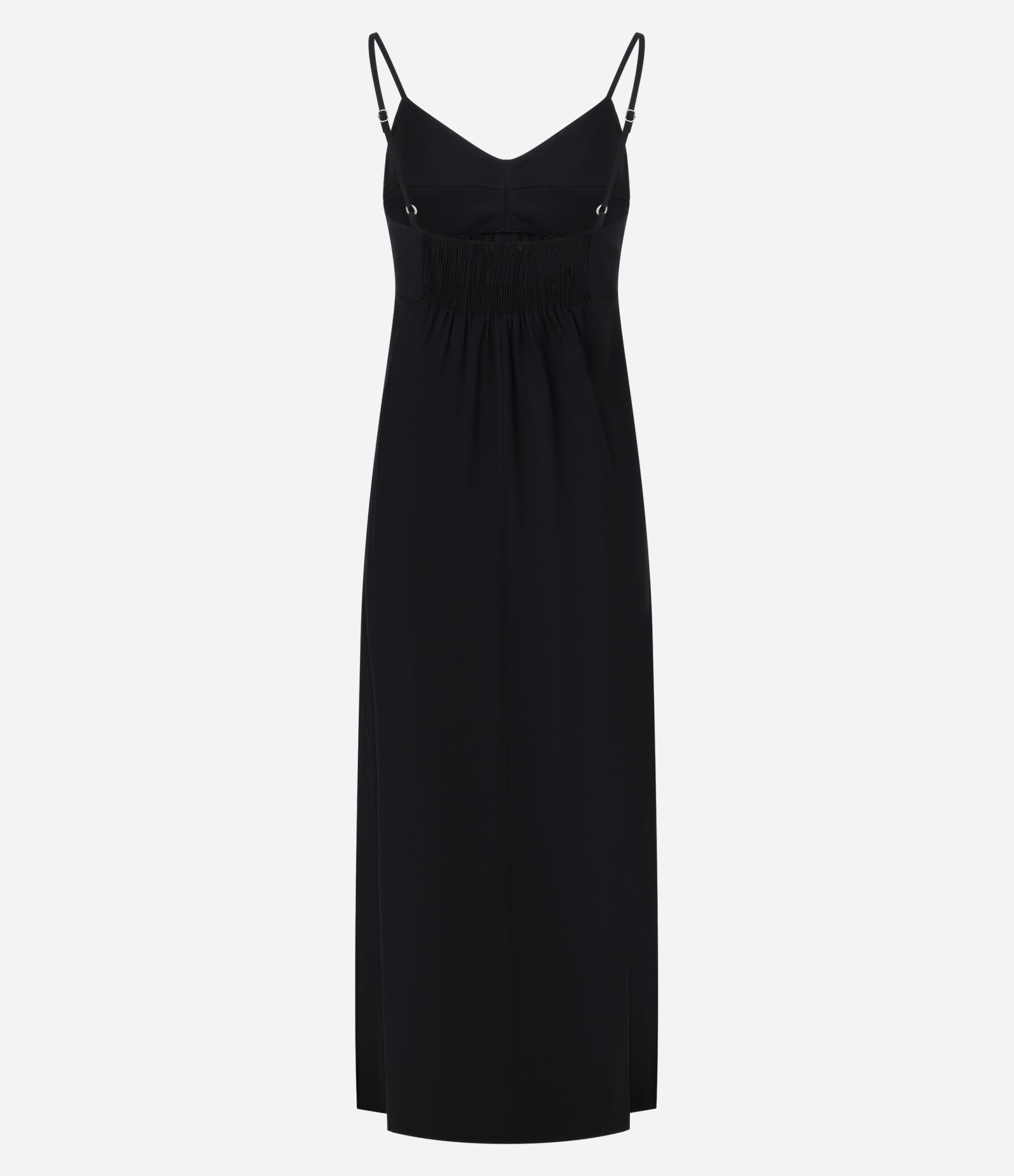 Vestido Evasê Longo em Crepe com Recorte no Busto Preto 9