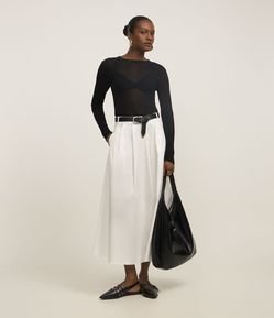 Saia Midi em Tricoline com Passantes e Pregas