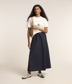 Saia Evasê Midi em Tricoline com Amarração Laço