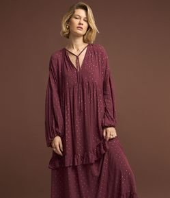 Vestido Midi em Chiffon com Babados