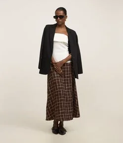 Saia Evasê Midi em Crepe com Estampa Xadrez