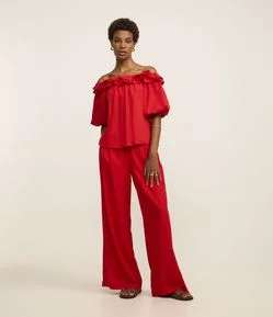 Calça Pantalona em Linho com Pregas