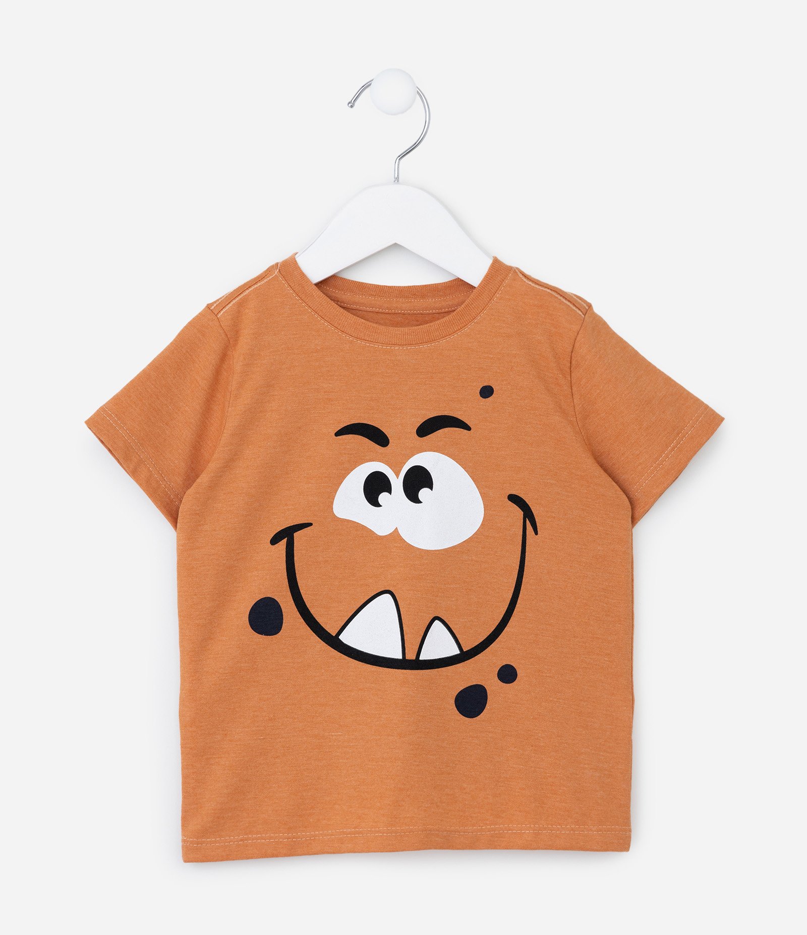 Camiseta Infantil com Estampa Carinha de Monstrinho - Tam 1 a 6 Anos Marrom 1