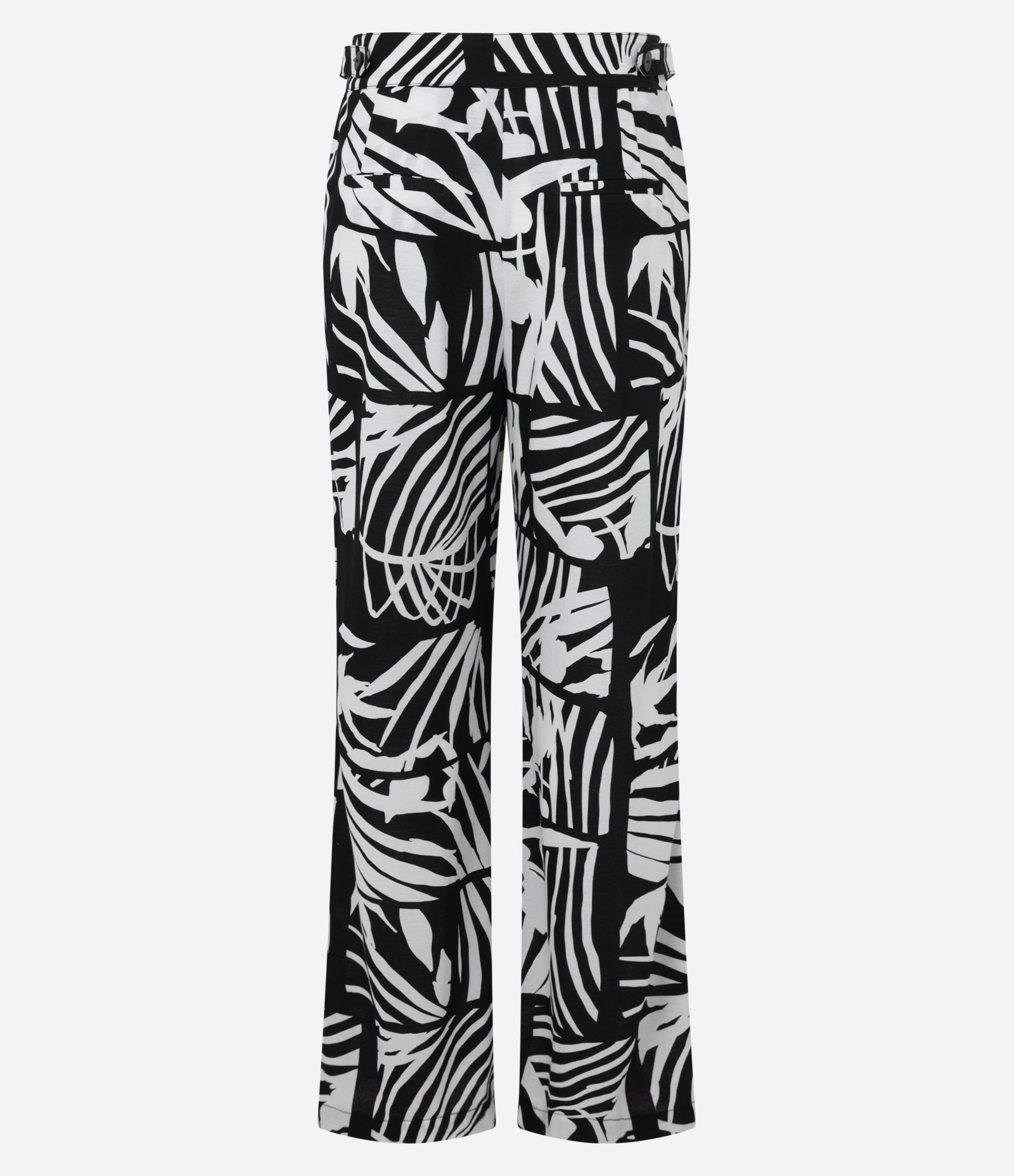 Calça Reta em Piquet com Amarração e Estampa Folhagem Preto 6