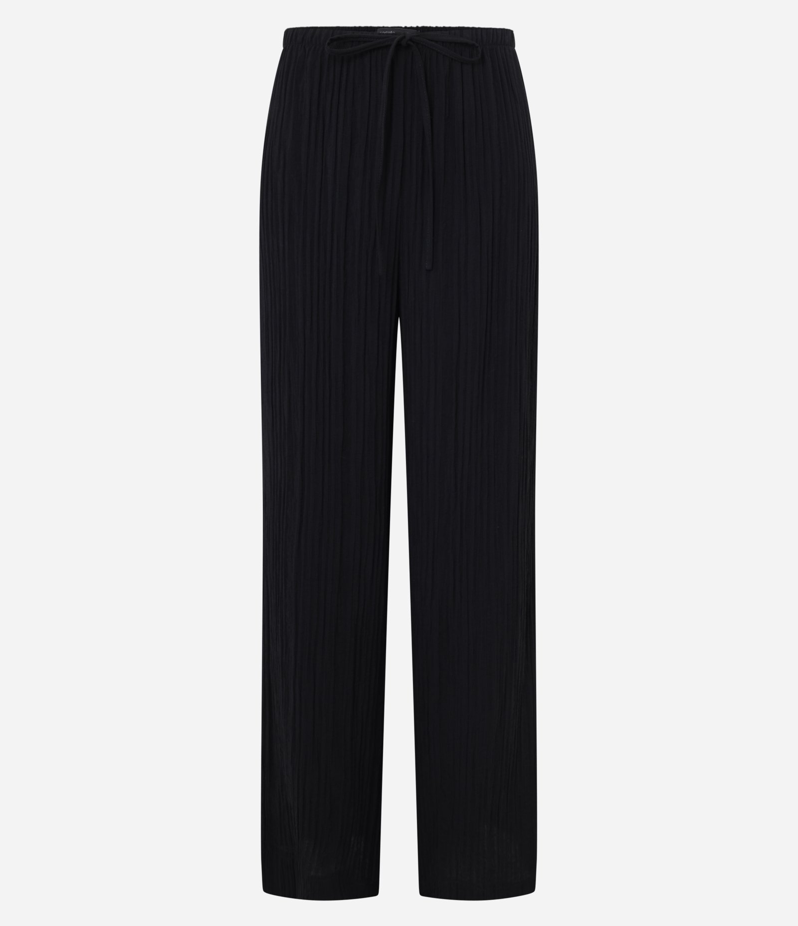 Calça Pantalona Texturizada com Cós Elástico e Amarração Preto 1