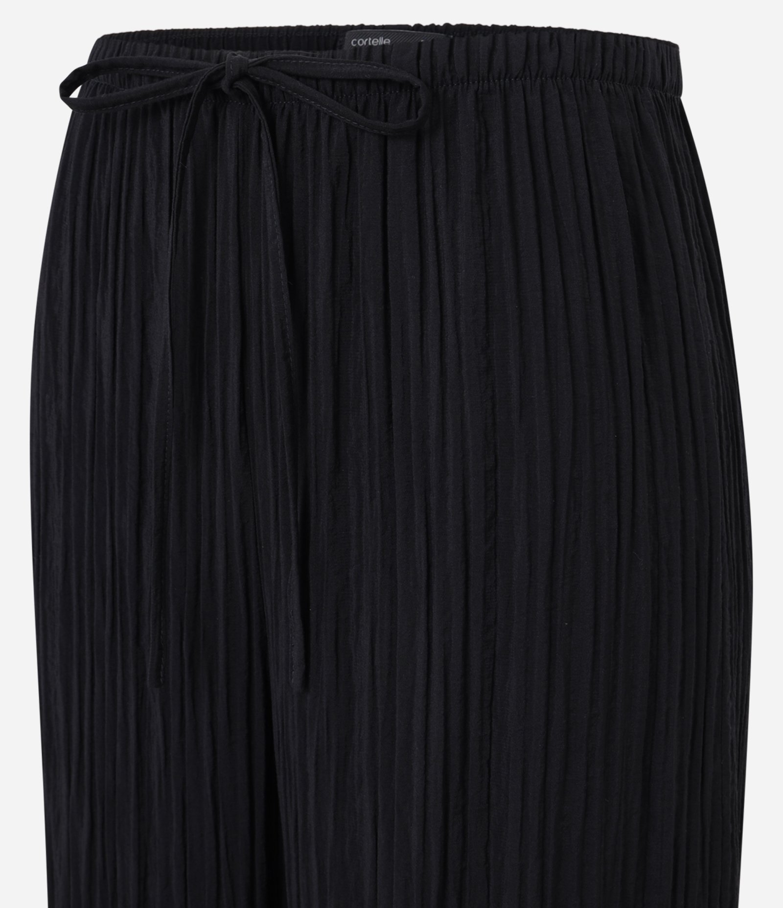 Calça Pantalona Texturizada com Cós Elástico e Amarração Preto 2