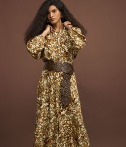 Vestido Western Bata Evasê em Viscose com Estampa Floral Liberty