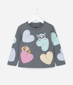 Camiseta Infantil com Estampa Patrulha Canina e Corações - Tam 2 a 6 Anos