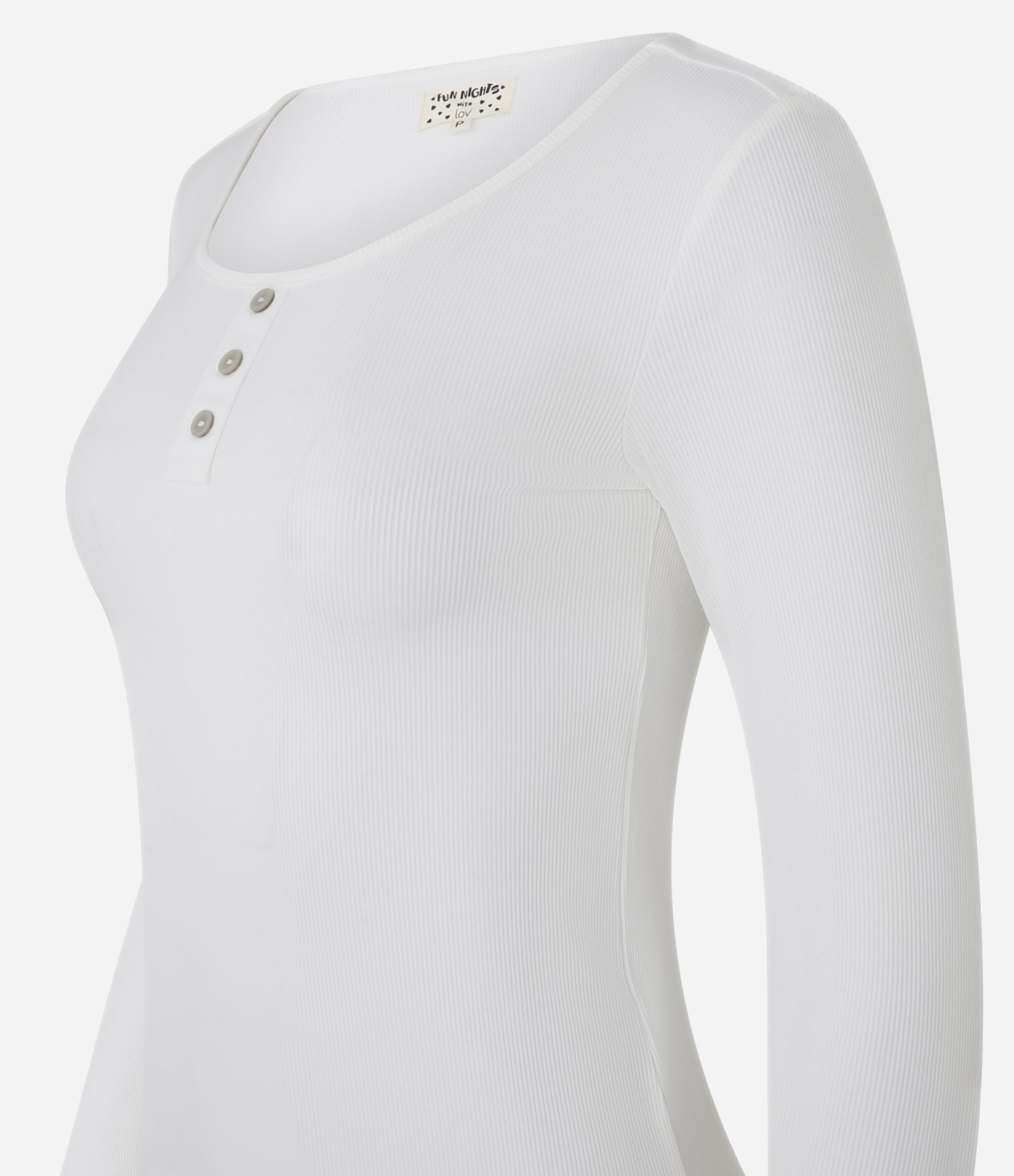 Blusa Pijama Canelada com Botões na Gola Redonda Branco 5