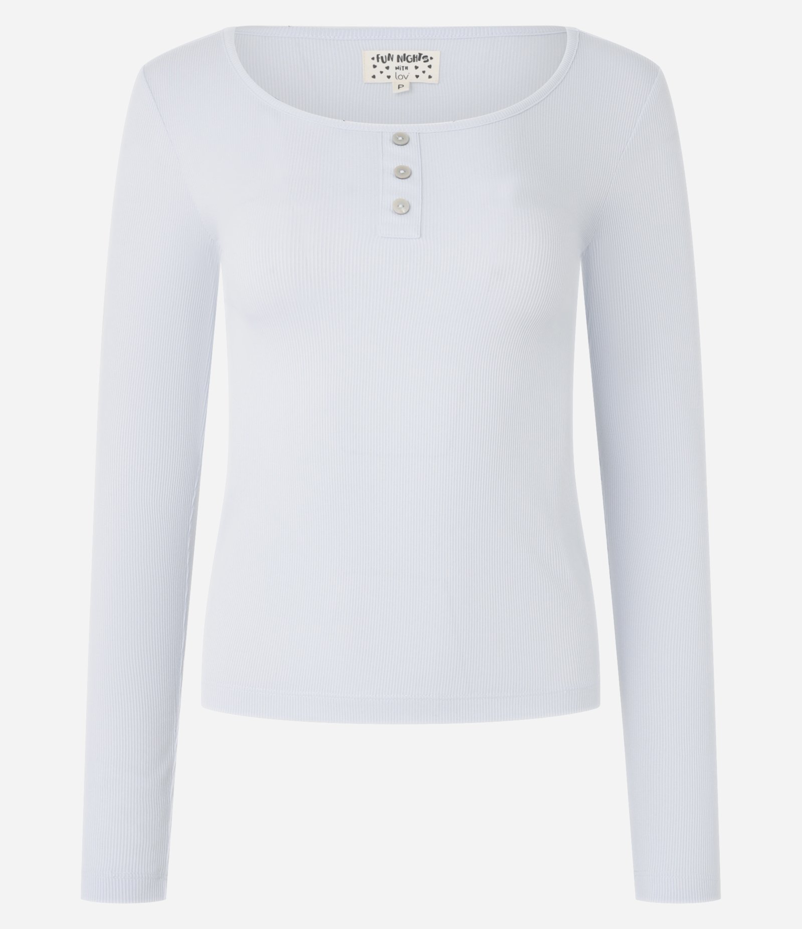 Blusa de Pijama em Ribana com Gola Redonda e Botões Azul Claro 5