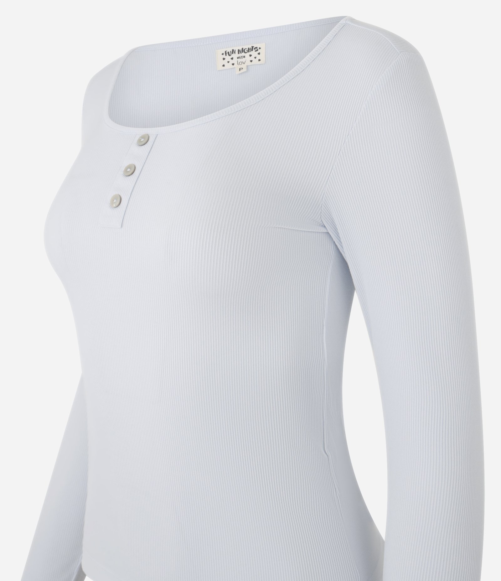 Blusa de Pijama em Ribana com Gola Redonda e Botões Azul Claro 7