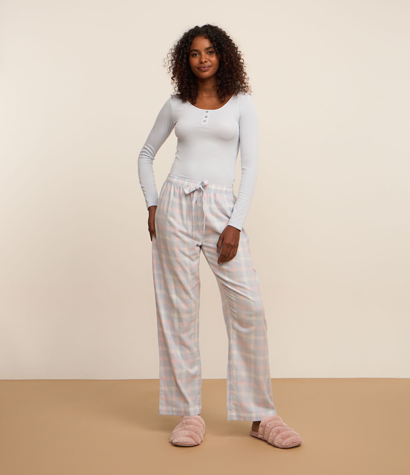 Blusa de Pijama em Ribana com Gola Redonda e Botões Azul Claro 2