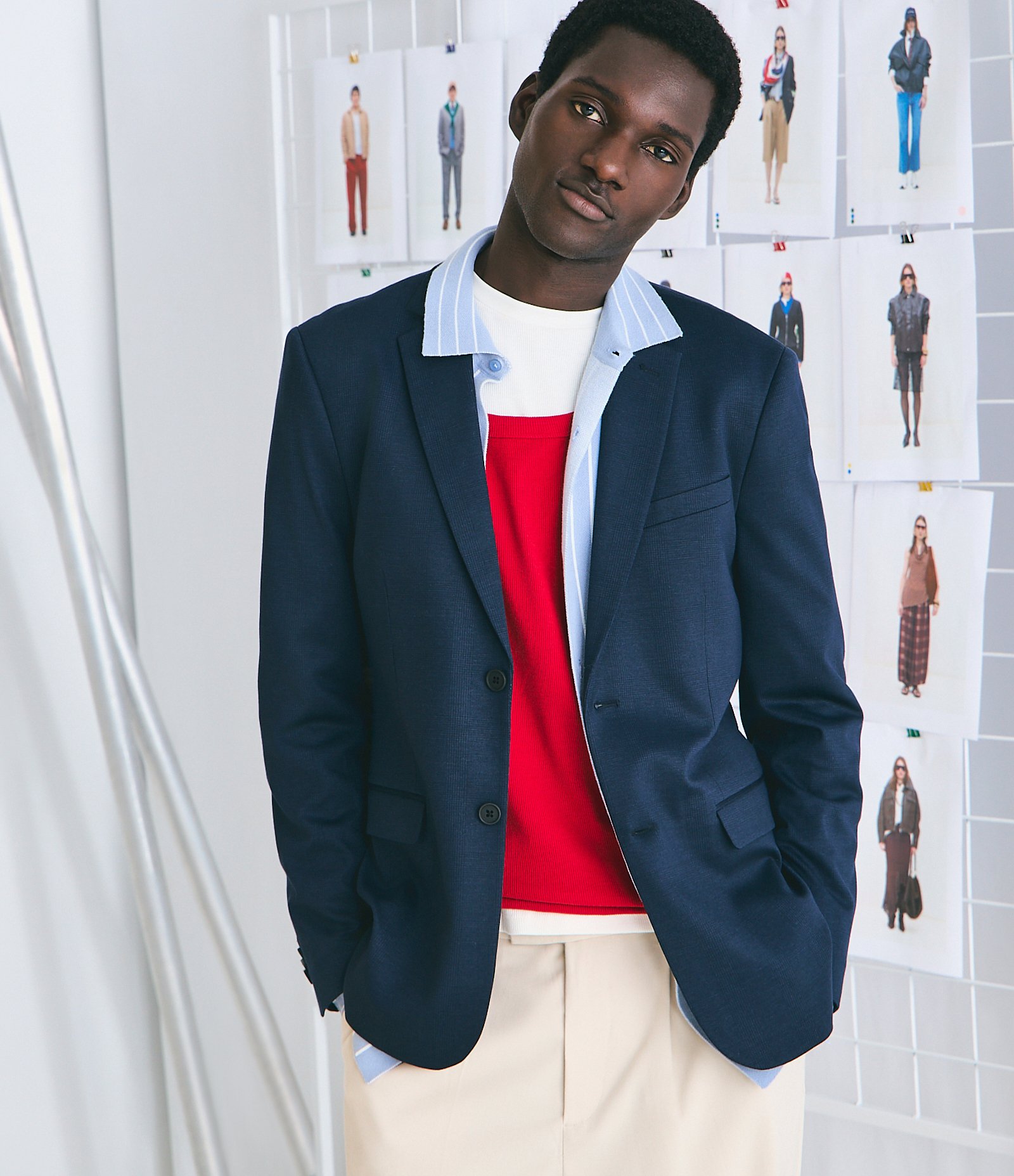 Paletó Slim em Poliviscose com Textura Canelada Leve Azul Marinho 1