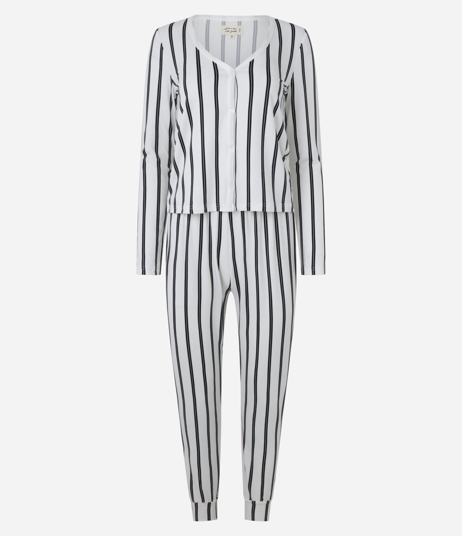 Pijama Longo em Peach Touch com Estampa Listrada e Botões Branco/Preto 4