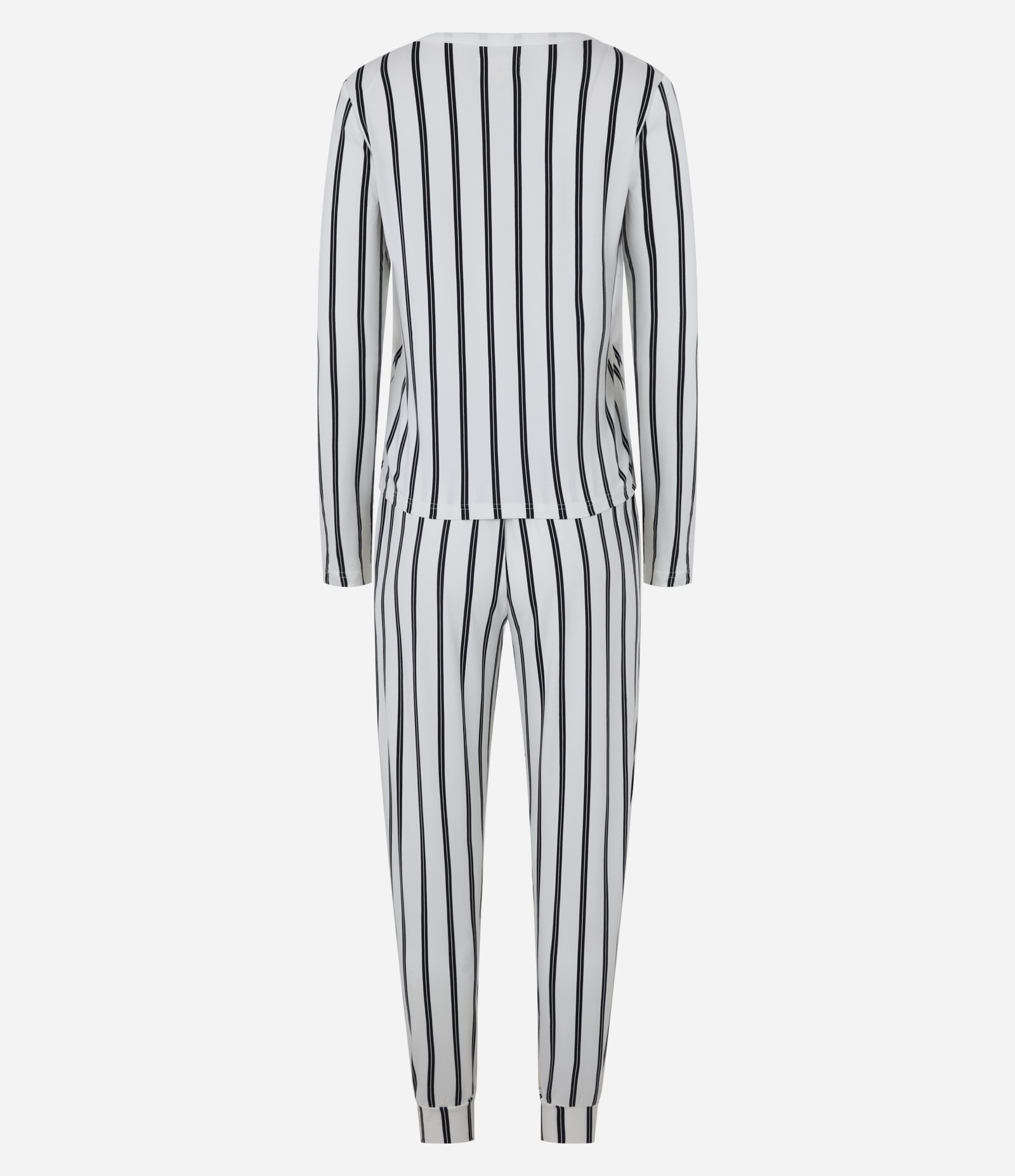 Pijama Longo em Peach Touch com Estampa Listrada e Botões Branco/Preto 5