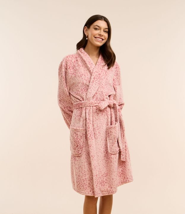 Robe Curto em Fleece Estampado Animal Print Onça