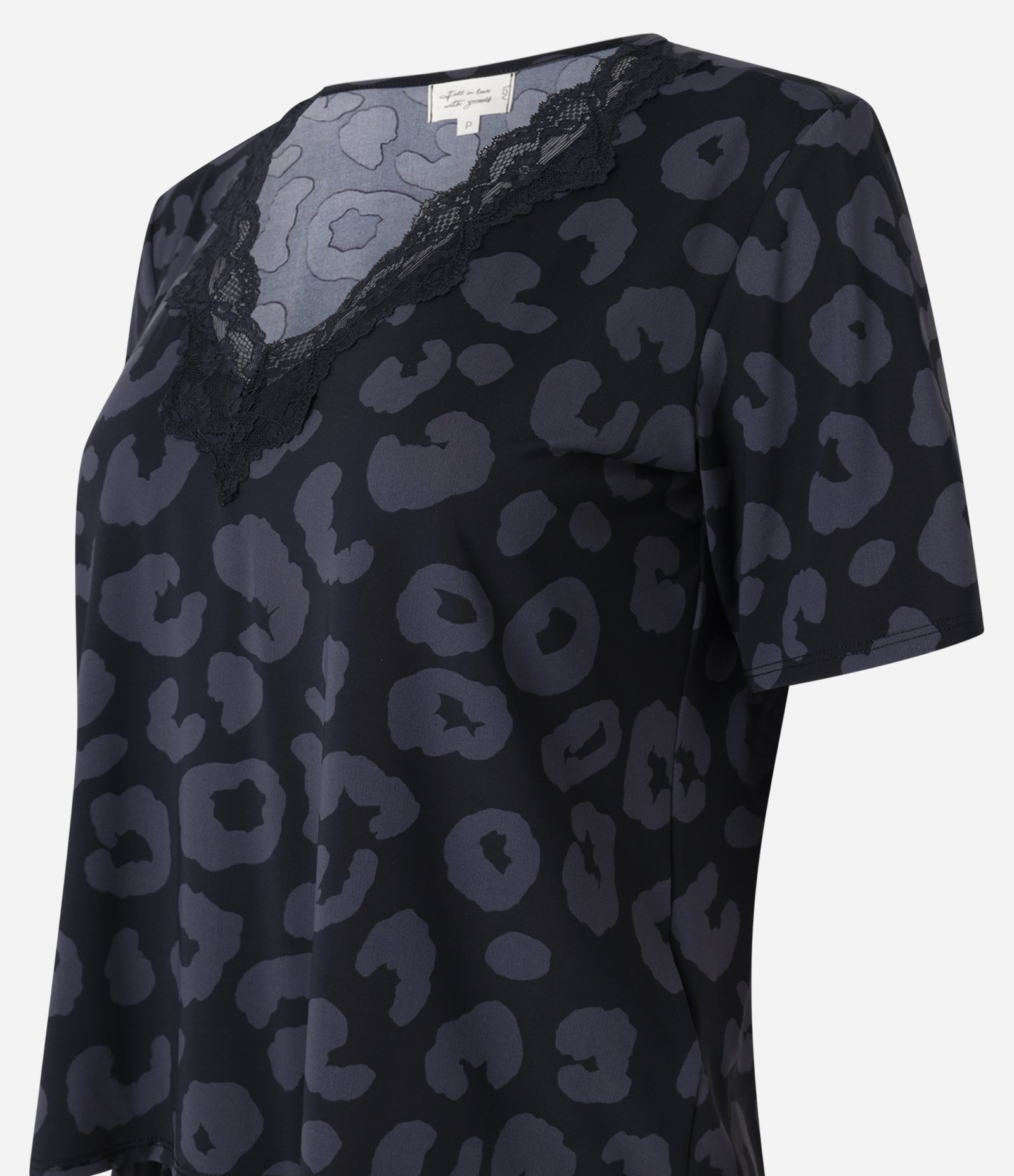 Pijama Capri em Poliamida com Detalhes Rendados e Estampa Oncinha Preto/ Cinza 5