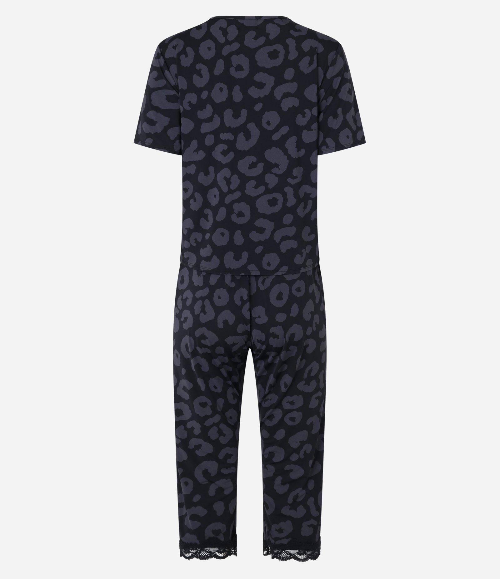 Pijama Capri em Poliamida com Detalhes Rendados e Estampa Oncinha Preto/ Cinza 6