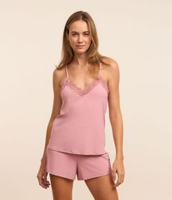 Pijama Short Doll com Detalhes em Renda